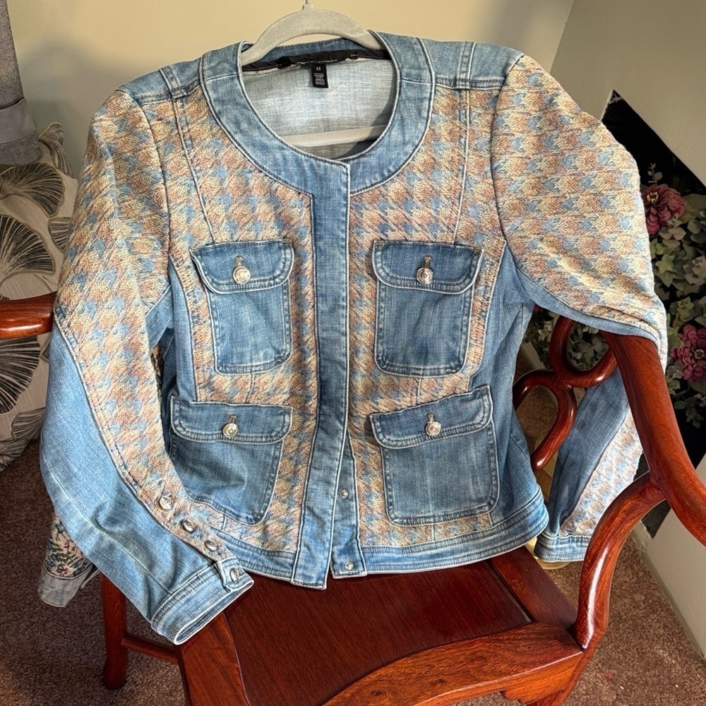 NWOT White House Black Market Blue and Tan Jean and Tweed Jacket - Picture 2 of 10